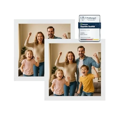 Abbildung von CABBEL Bilderrahmen 25x25 cm aus MDF Acrylglas bruchsicher Weiß 2er Pack Quadratischer Fotorahmen zum Aufstellen oder Aufhängen Modern &amp; stabil