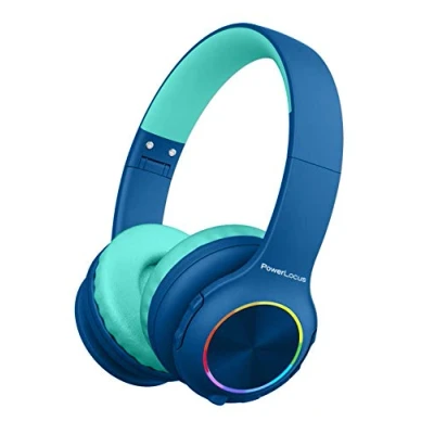 Abbildung von PowerLocus Kinderkopfhörer Bluetooth, Kinder Kopfhörer Kabellos mit LED Leuchten und 94DB Lautstärkebegrenzung, Faltbare Kopfhörer, HD Stereo, Micro SD,Eingebautes Mikrofon für Schule/Laptop/Handy/TV