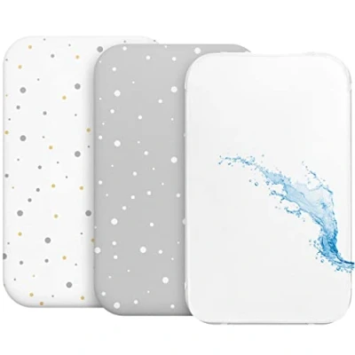 Abbildung von 2X Spannbettlaken aus 100% Baumwolle mit Gummiband 1X Matratzenschoner wasserdichtem Material 3er Set 55x90cm Grau