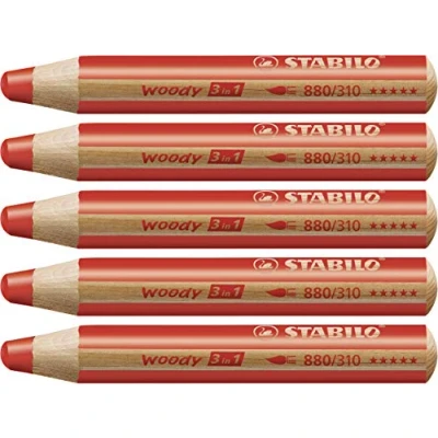 Abbildung von Buntstift, Wasserfarbe &amp; Wachsmalkreide STABILO woody 3 in 1 5er Pack carminrot