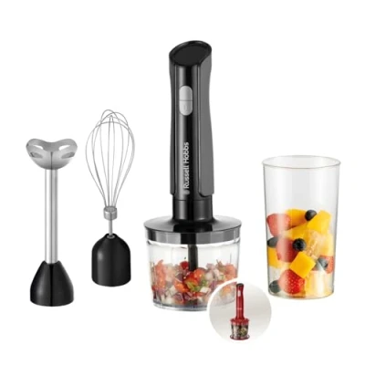 Abbildung von Russell Hobbs Stabmixer [3in1 Handmixer] elektrischer Zerkleinerer (Küchenmaschine mit 3 Aufsätzen f.Babynahrung,Smoothies,Suppen,2 Geschwindigkeiten+Impuls,Edelstahl,BPA frei) Matte Charcoal 27141 56