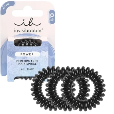 Abbildung von invisibobble Power True Black, Schwarzes Spiral Haargummi für Dickes Haar &amp; Aktiven Lebensstil, HAIRLOVETECH™ Technologie, starker Halt Komfort, ideal Damen Herren, 3 Stück