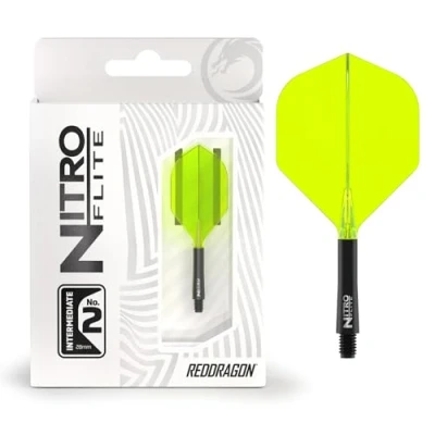 Abbildung von RED DRAGON Darts Nitro Flite Integriert Flüge &amp; Schäfte System No.2 Form und Design Schwarz Gelb Farbe, Dazwischenliegend Länge