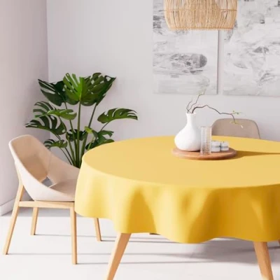 Abbildung von Soleil d&#039;ocre, Fleckenschutz Tischdecke Rund 180 cm Alix Strahlendes Gelb