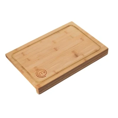 Abbildung von MasterChef Schneidebrett Holz, Holzbrett Küche aus Bambus, für Fleisch, Schinken, Brot, Käse, mit Saftrille und Anschlagkante, Natürlich, Nachhaltig,38.5L x 26.5W 2H
