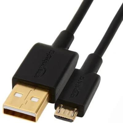 Abbildung von Amazon Basics USB A auf Micro 2.0 Kabel, 480 Mbit/s Übertragungsgeschwindigkeit, mit vergoldeten Steckern, 1.8 m, Schwarz