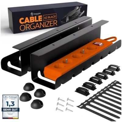 Abbildung von Kabelkanal Schreibtisch (2er Set) Kabelmanagement aus schwarzem Stahl für Ordnung am Arbeitsplatz Schnelle und einfache Montage 5kg Max…