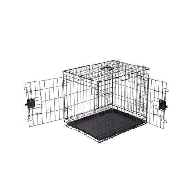 Abbildung von Amazon Basics Zusammenklappbarer Hund käfig aus Metalldraht mit Bodenschale, Doppeltür, Schwarz, L 61 x B 46 H 51 cm