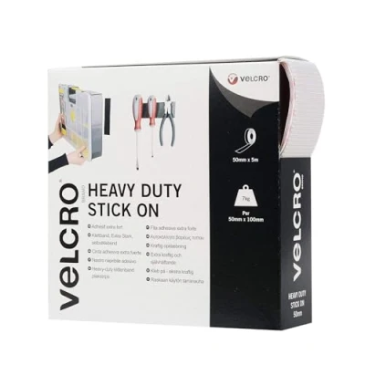 Abbildung von VELCRO Marke Klettband Selbstklebend Zuschneidbares industrielles extra starkes doppelseitiges selbstklebendes mit Klettverschluss Weiß 50 mm x 100