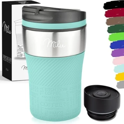 Abbildung von Milu Thermobecher Isolierbecher Kaffeebecher to go 210ml 100% Auslaufsicher Trinkbecher aus Edelstahl Autobecher doppelwand Isolierung Thermo Becher Travel Mug (Türkis)