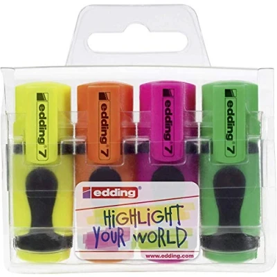 Abbildung von edding 7 Mini Textmarker Set Pastell Farben 4 highlighter pens Keilspitze 1 3 mm klein in trendigen für Bullet Journal, Schule, Uni oder Büro