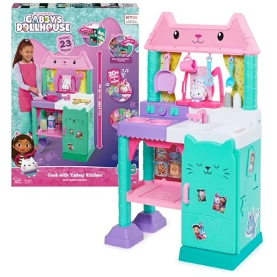 Abbildung von Gabby‘s Dollhouse, Cakey’s Lifesize Kitchen, Rollenspiel Küche mit Geräuscheffekten, Spielküchenzubehör und Spielzeuglebensmittel, geeignet für Kinder ab 3 Jahren