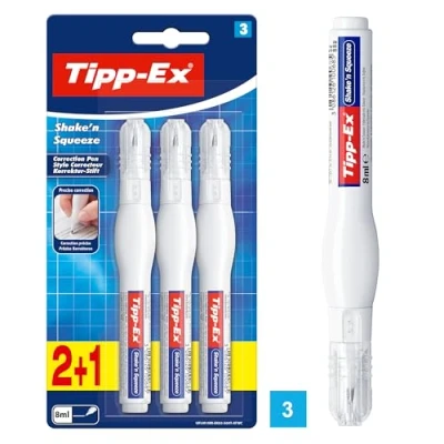 Abbildung von Tipp Ex Korrekturstift Shake &#039;n Squeeze, je 8ml, 3er Pack, Ideal für das Büro, Home Office oder die Schule