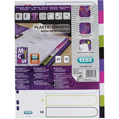 Abbildung von Oxford A4 Kunststoff Register myColour, blanko, 10 Blatt, teilig