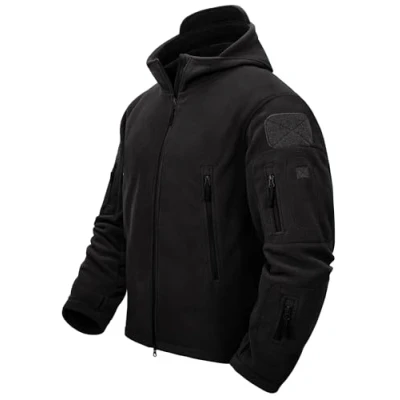 Abbildung von TACVASEN Herren Fleecejacke Military Outdoor Winddichte Jacke mit Kapuze Gr. S, Schwarz