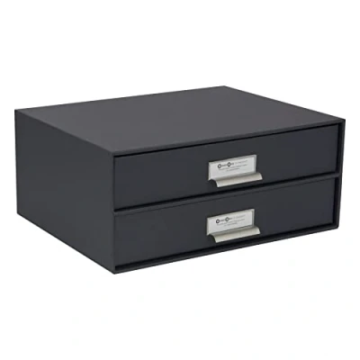 Abbildung von Bigso Box of Sweden BIRGER Schubladenbox für Dokumente und Bürobedarf Schreibtisch Organizer mit 2 Schubladen Ablagesystem aus Faserplatte Papier dunkelgrau