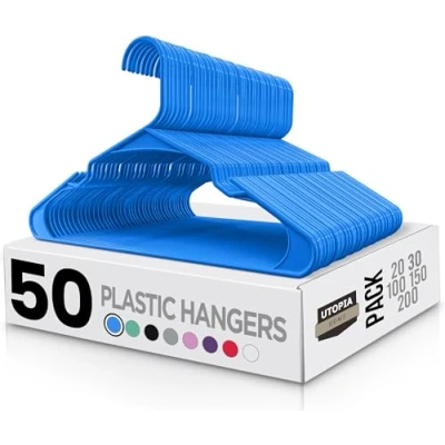 Abbildung von Utopia Home Starke Kleiderbügel aus Kunststoff (50er Set) Hochwertige Filzbügel für Kleiderschränke Hosenbügel Haltbare Antirutsch Entwickelt empfindliche Kleidung Blau