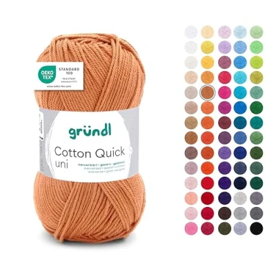 Abbildung von Gründl Wolle Cotton Quick uni dünne zum Häkeln Strickgarn Häkelgarn Glänzend und hautfreundlich 100% Baumwolle 1 Knäuel 50 g / 125 m Nadelstärke 3 4 curry