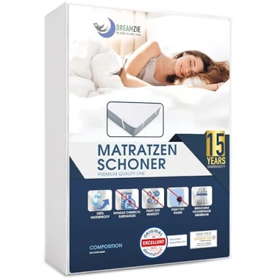 Abbildung von Dreamzie Matratzenschoner 200 x 220 cm Wasserdicht Oeko TEX Zertifiziert Atmungsaktive Matratzenauflage