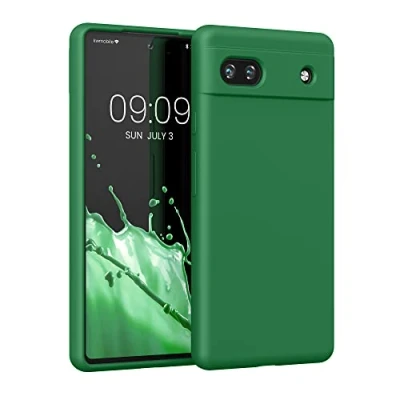 Abbildung von kwmobile Hülle kompatibel mit Google Pixel 6a Silikon Handy Case Handyhülle weiche Oberfläche kabelloses Laden Pixie Green