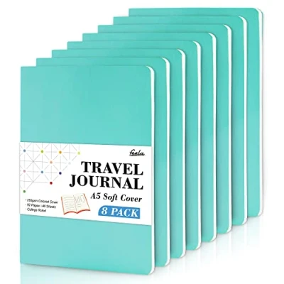 Abbildung von feela Notizbuch A5 Softcover, 8 Stück liniert, Notizheft mit 92 Seiten, 14x21cm, Notizblock Set gut für Büro und Schule zum Zeichen, Schreiben, Student College, Din A5, smaragd