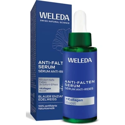 Abbildung von WELEDA Bio Anti Falten Serum Blauer Enzian &amp; Edelweiß Naturkosmetik Natural Aging Gesichtsserum/Gesicht Pflegekonzentrat reduziert tiefe nach 2 Wochen strafft die Haut (vegan, 30ml)