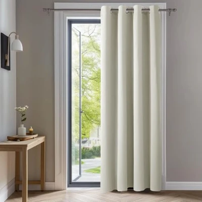 Abbildung von Deconovo Blickdichte Gardine Vorhang Ösenvorhang Thermovorhang Kälteschutz Thermo gegen Kälte Thermogardine Hitzeschutz, 290x140 cm(HöhexBreite), Hellbeige, 1 Stück