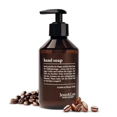 Abbildung von Jean &amp; Len Handseife Arabica Musk, reinigt beanspruchte Hände, für die tägliche Anwendung geeignet, Flüssigseife im Pumpspender, aromatischer Duft, vegan, 250 ml