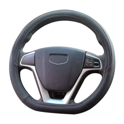 Abbildung von Pahajim Lenkradbezug Leder 37 38cm Lenkradhülle D Form Anti Rutsch Flachem Boden Lenkradschoner Atmungsaktiver Lenkradschutz Geeignet für Auto/Jeep/SUV