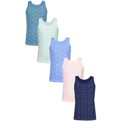 Abbildung von TupTam Unterhemden Mädchen Baumwoll Unterhemd 5er Pack Tank Top Ärmellos Kinder, Farbe: Blümchen Dunkelblau Blau Grün Rosa Dunkeltürkis, Größe: 158 164