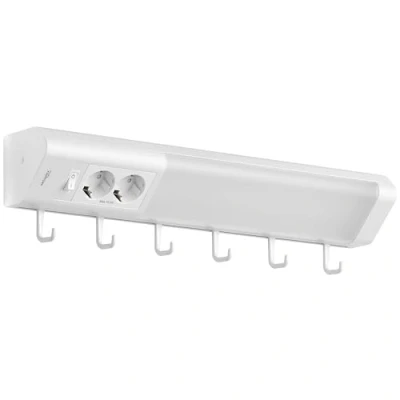 Abbildung von Oktaplex Talin 50cm Unterbauleuchte mit Steckdose Küche LED 230V 9,7W Küchenlicht warmweiß 3000 Kelvin 1085 Lumen Schalter weiß