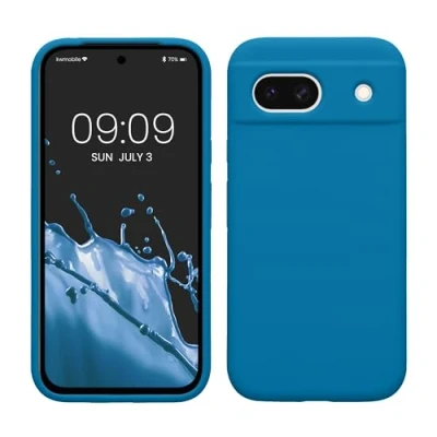 Abbildung von kwmobile Hülle kompatibel mit Google Pixel 8a Silikon Handy Case Handyhülle weiche Oberfläche kabelloses Laden Karibikblau
