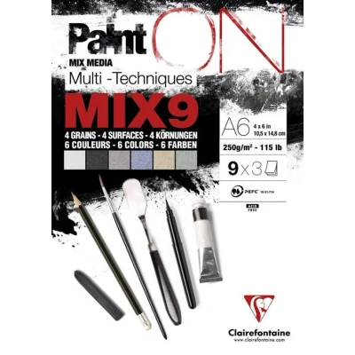 Abbildung von Clairefontaine 960067C Block PaintON mit 27 Bögen, 250g, 4 Körnungen und 6 Farben sortiert, 9 x 3 DIN A6, 1