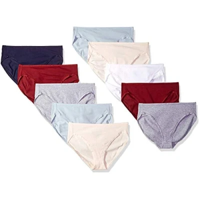 Abbildung von Amazon Essentials Damen Slip aus Baumwolle mit hohem Beinschnitt (in Übergröße erhältlich), 10er Pack, Kühle Farben/Warme Nuancen, 44