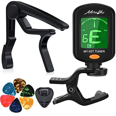 Abbildung von Stimmgerät für Chromatic, Gitarre, Bass, Violine, Ukulele, inklusive Kapodaster und Halterung Capo+Tuner