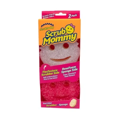 Abbildung von Scrub Daddy Mommy Putzschwamm, Topfreiniger Küchenschwämme, Putzmittel mit Texturveränderung, kratzfreier Spülschwamm, geruchsresistenter Smiley Schwamm, Geschirrschwamm 2er Pack Rosa/Violet