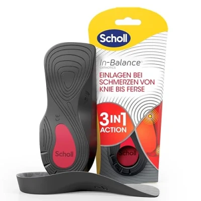 Abbildung von Scholl In Balance orthopädische 3/4 Einlegesohlen, bei Schmerzen von Knie und Ferse, Einlagen zur Linderung Fersenschmerzen tiefe Fersenschale Fußgewölbestütze Größe 37 39.5