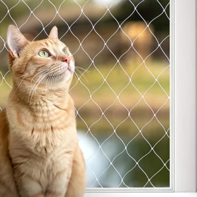 Abbildung von lionto Balkonschutznetz zur Sicherung von Katzen, Katzenschutznetz aus transparentem Nylon, 3x4 m, witterungsbeständiges Katzennetz Montage ohne Bohren, Montagematerial &amp; Anleitung inklusive