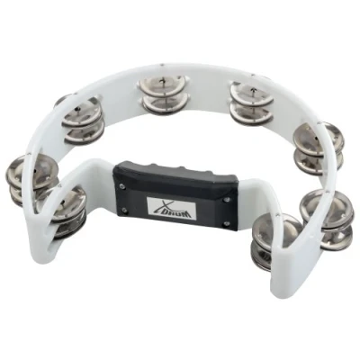 Abbildung von XDrum Hand Tambourin Halbmond Form (Tambourine, 16 Paar verchromte Stahl Schellen, Kunststoff) weiß