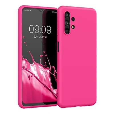 Abbildung von kwmobile Hülle kompatibel mit Samsung Galaxy A13 4G weiches TPU Silikon Case Cover geeignet für kabelloses Laden Neon Pink