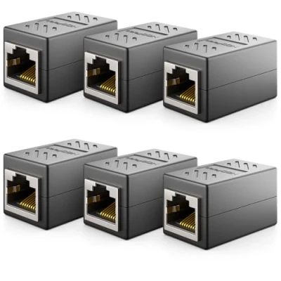 Abbildung von deleyCON 6X CAT6 Kupplung Verbinder Netzwerkkabel Patchkabel Ethernet Kabel Adapter Modular Geschirmt 2X RJ45 Buchse DSL LAN Schwarz