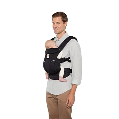 Abbildung von Ergobaby Omni Breeze Babytrage für Neugeborene ab Geburt bis 20kg, 4 Positionen SoftFlex Mesh Ergonomische Babybauchtrage Rückentrage Baby Tragetasche, Onyx Black
