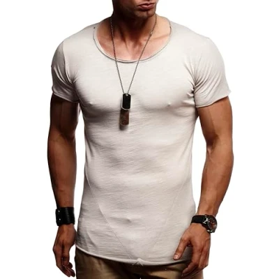 Abbildung von Leif Nelson T Shirt Herren Sommer Rundhals Ausschnitt (Grau, Größe L), Regular Fit 100% Baumwolle, Casual Basic Männer Kurzarm