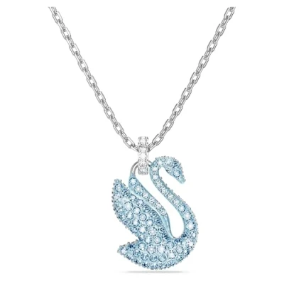 Abbildung von Swarovski Iconic SWAN Pendant BLUE Rhodium Shiny Recreated ICE P_128343 Halskette silvercoloured/light blue, Damen, Größe: One Size