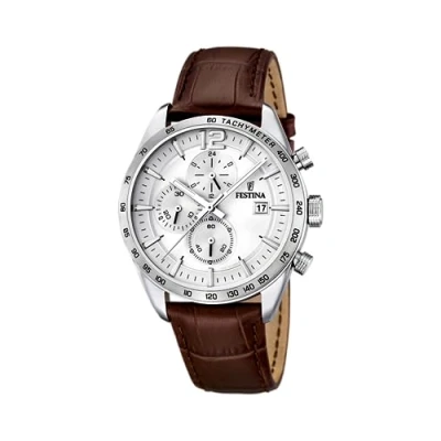 Abbildung von Festina Uhr Für Herren F16760/1 Timeless Chronograph Silber Edelstahl Case BraunLeder Band