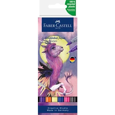 Abbildung von FABER CASTELL 164526 Goldfaber Aqua Dual Marker, Fantasy, mit Pinselspitze und Fineliner Spitze, 6er Etui