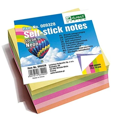 Abbildung von D.RECT 009328 Haftnotizwürfel Super Sticky Notes Selbstklebende Haftnotizzettel in 76x76mm 400 Blatt Neon, 1 Stück
