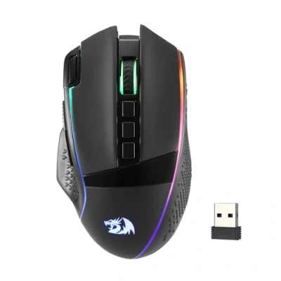 Abbildung von Redragon M991 kabellose Gaming Maus, 19000 DPI kabelgebundene/drahtlose Maus mit Schnellfeuertaste, 9 Makro Tasten, 45 Stunden Dauerleistung und RGB Hintergrundbeleuchtung für PC/Mac/Laptop