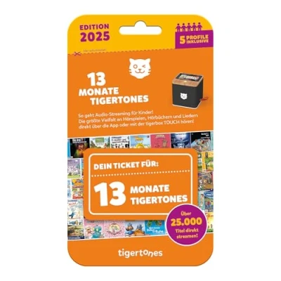 Abbildung von Tigermedia tigertones Ticket NEU 13 Monate Streaming tigerbox Touch 25.000 Hörspiele Hörbuch Kindermusik mit 5 individuellen Profilen Geschenkidee