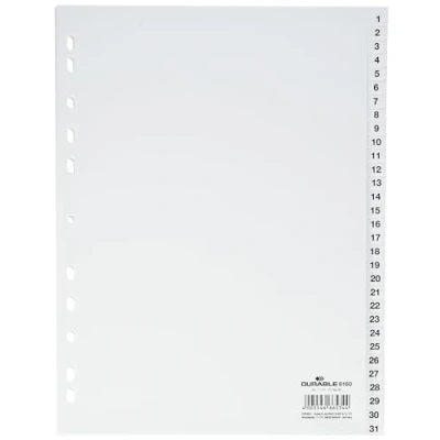 Abbildung von Durable Zahlenregister (PP, A4 hoch, geprägte Taben 1 31, volldeckend, Universallochung) Stück, weiß, 616002